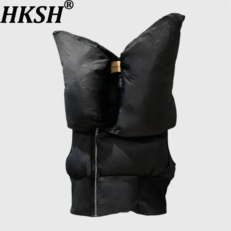 HKSH Down Coat For Women Winter New Sleeveless Asymmetrical Design Zipper Dark Style High Street Trendy Ins Short Jacket HK10859
