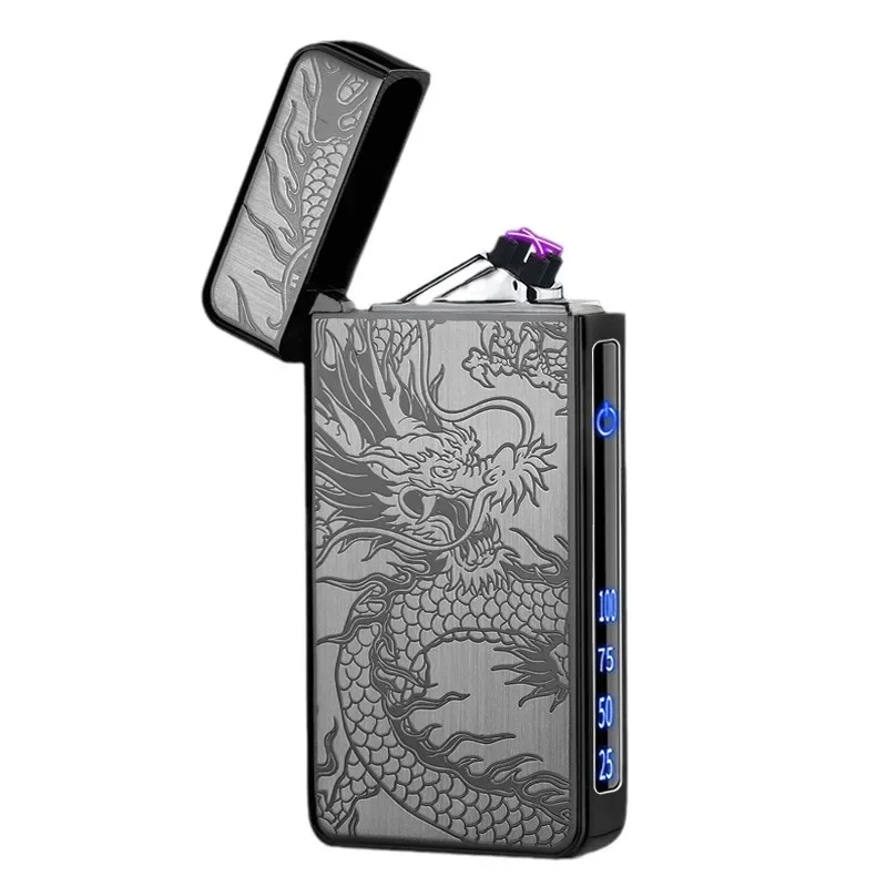 TYPE-C Rechargeable Touch-sensing Double-arc Lighter Power Display Metal Gold-plated High-end Windproof Lighter