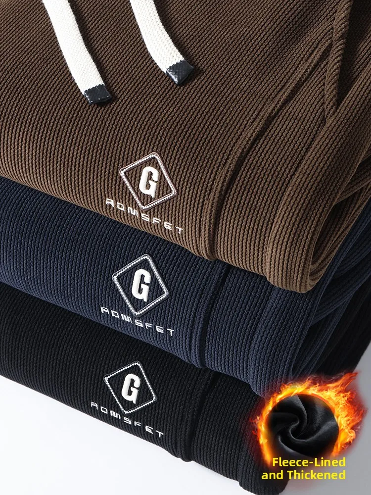 

Мужские вельветовые спортивные брюки с утолщенным флисом, на шнурке, укороченные, повседневные, осенне-зимние, с эластичным поясом, из полиэфирного волокна