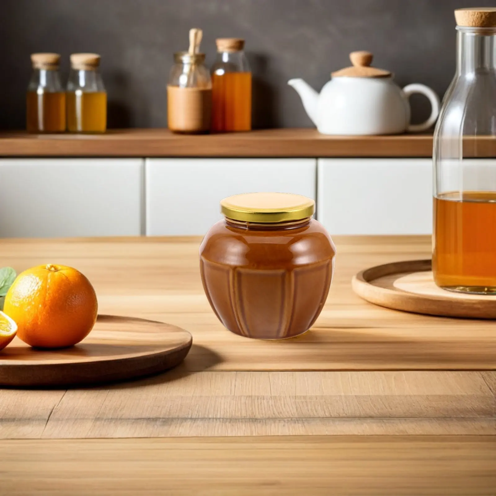 Tarro de Fermentación Hermético Redondo de Cerámica Retro, Recipiente de Almacenamiento de Alimentos para Cocina de 500 ml, Olla Vintage para Encurtidos, Miel y Harina