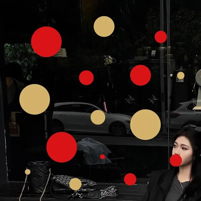 

Nordic Festival Days Red Gold Color Matching Dot Stickers Decorating White Round Wall Glass Window Stickers Decor Household