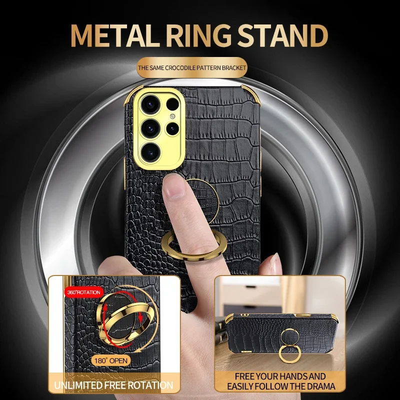 Funda de piel sintética de cocodrilo para Samsung Galaxy S25 Edge S22 S20 Plus S23 S21 FE S24 soporte Ultra magnético fundas de teléfono de cubierta suave