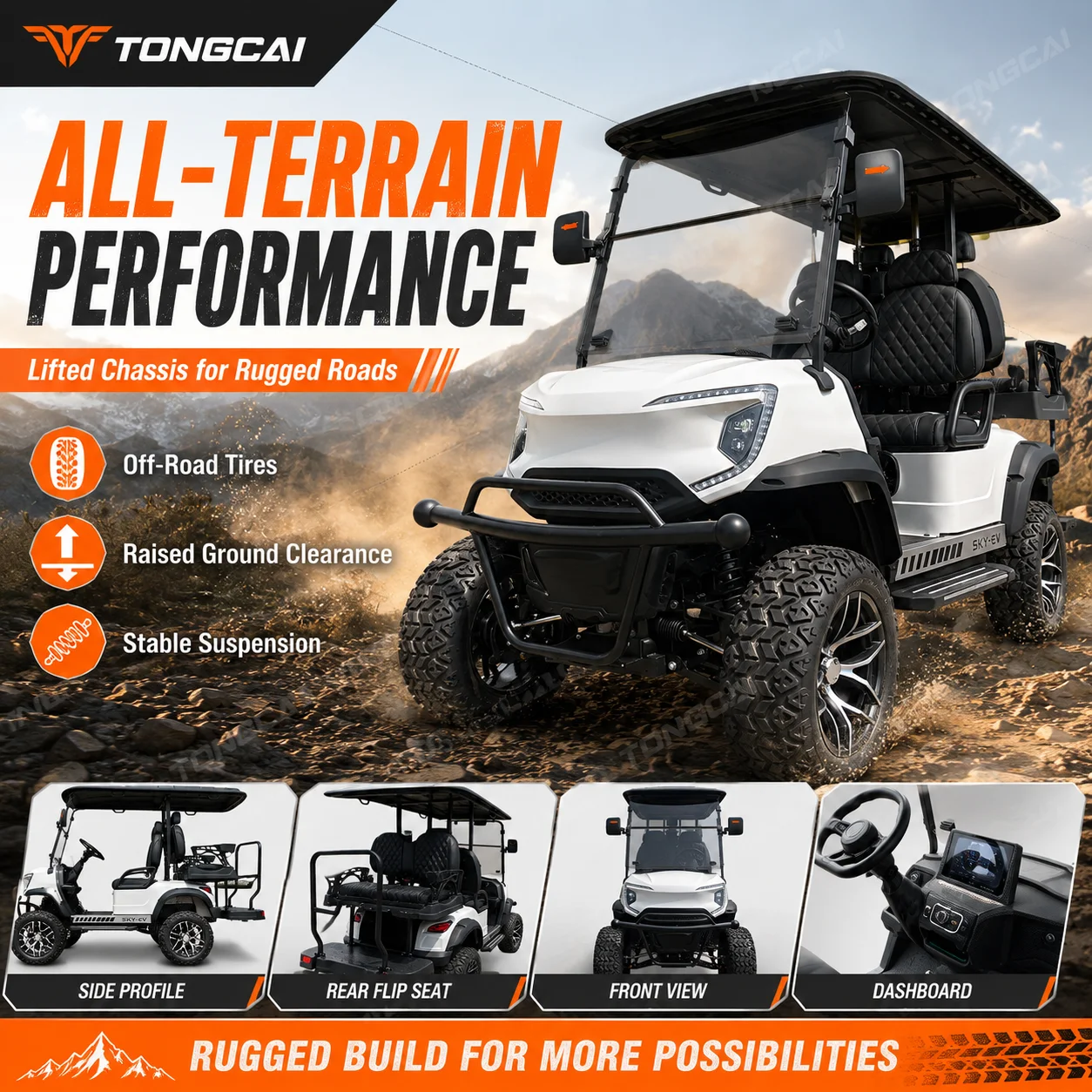 TongCai Street Legal Off-Road 48V/72V Lithium Battery 30-50km/h 70-90km Range CE Certified Custom 4 Seater Electric Golf Cart