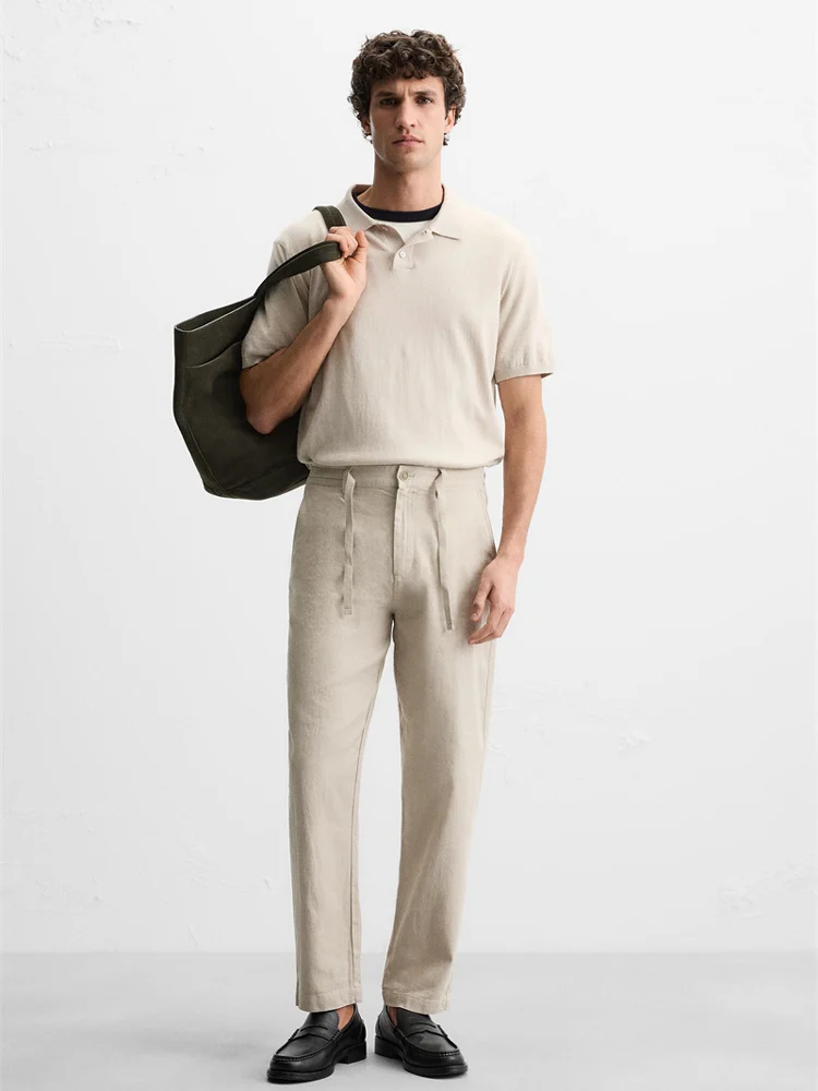 

Новые летние мужские модные удобные свободные повседневные брюки из смеси хлопка и льна, прямые брюки со средней талией, длинные повседневные брюки