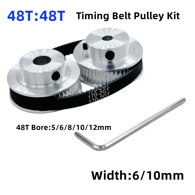 2GT Timing Belt Pulley 48+48 Teeth 1:1 Deceleration and Speed Increase Customized Set Belt Width 6/10mm Optional 3D Printer Part