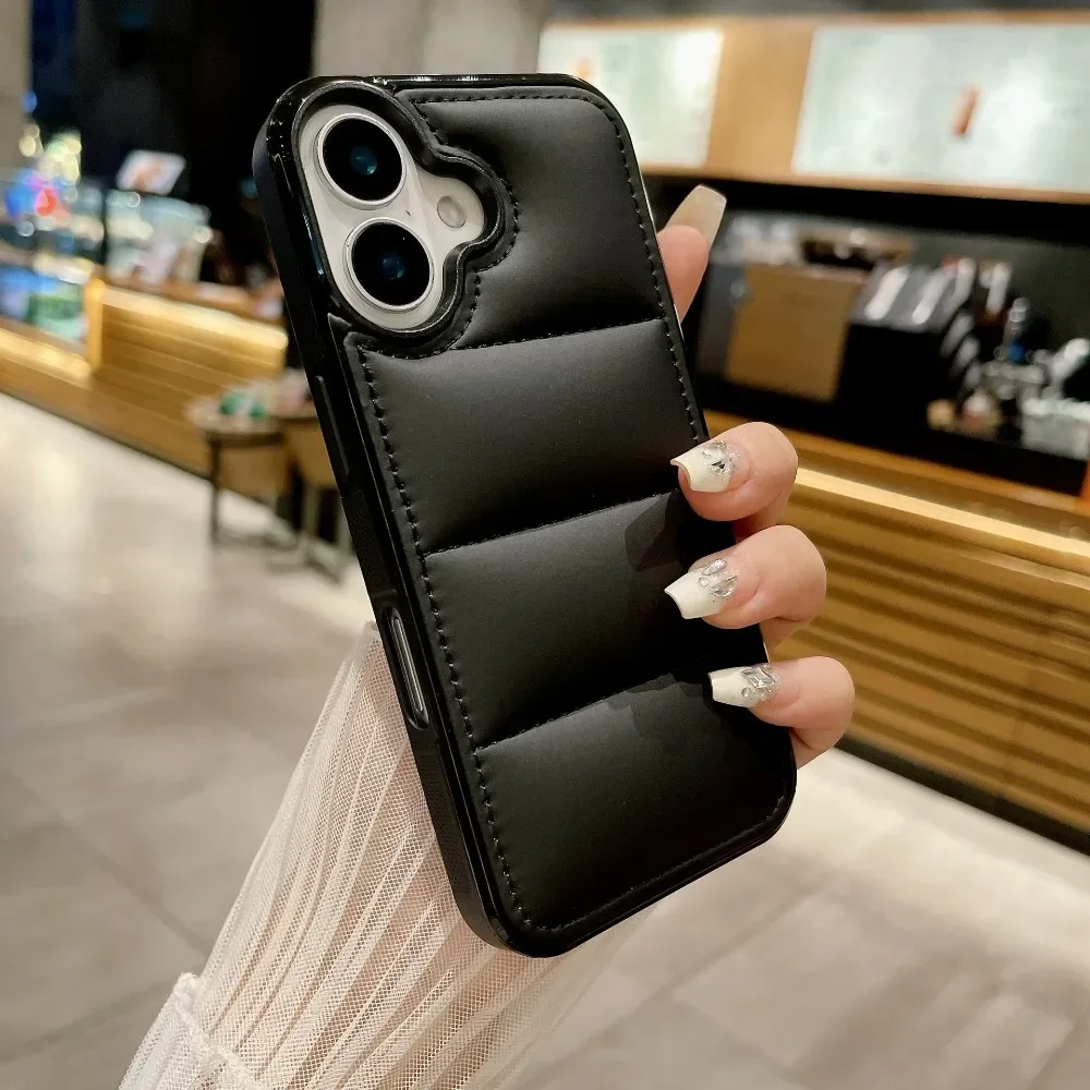 Chaqueta de plumón, funda de teléfono Puffer para iPhone 16 Pro Max 15 14 13 12 11, funda trasera protectora suave de TPU de Color sólido a prueba de golpes