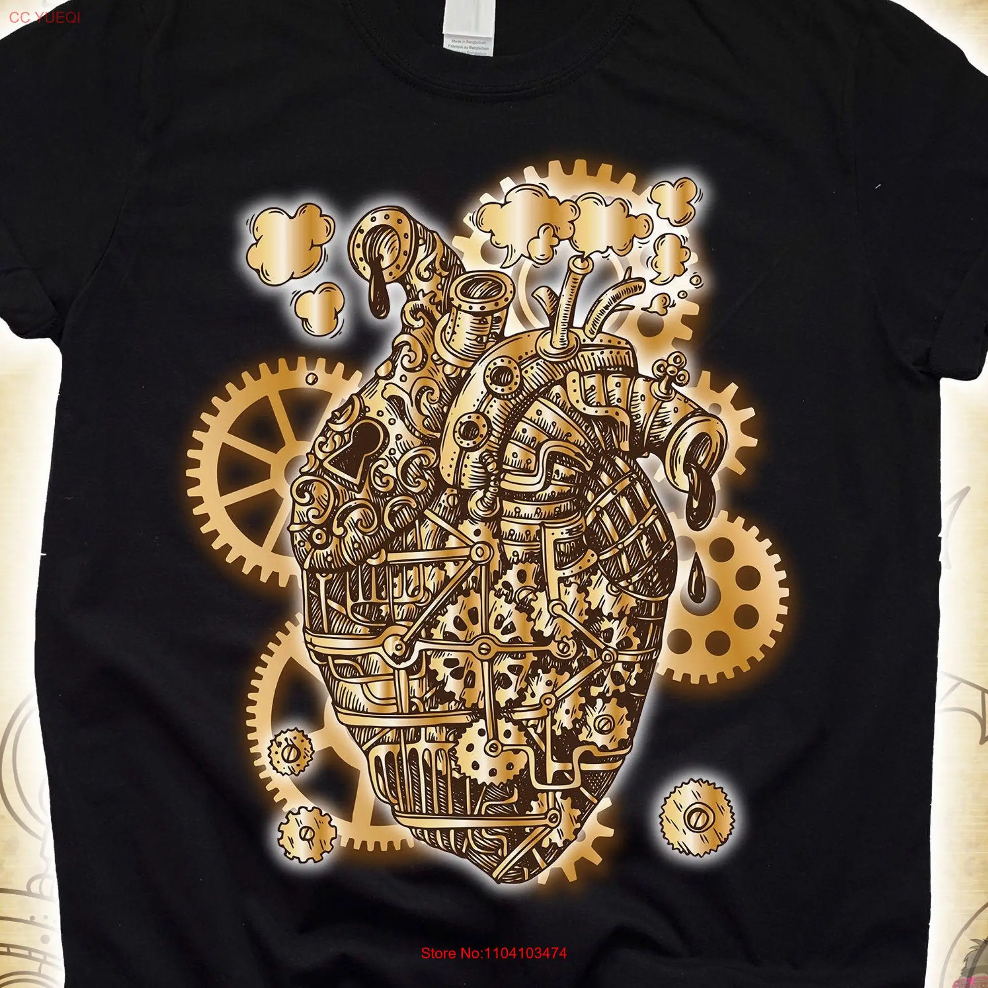 Golden Heart Steampunk T Shirt for Kids Sci Fit Steam punk Art Drawings Aesthetic Fantasy Victorian Era