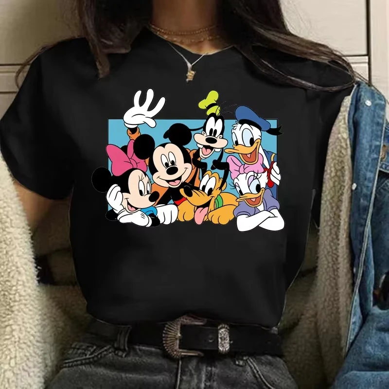 

Футболка Miniso Disney Family Vacation Kawaii с Микки и Минни Дональд Дак, модная одежда с принтом, повседневная женская футболка Camiseta Mujer
