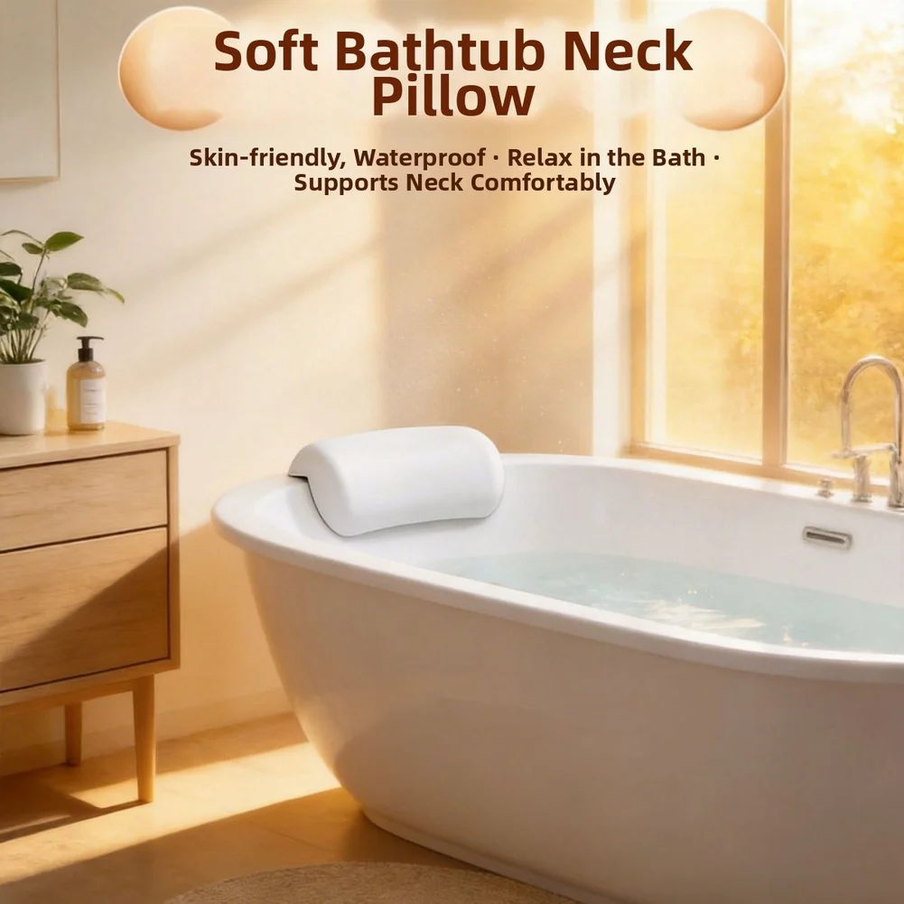 Suction Cup Bath Mat White Bathtub Headrest Hygienic Bathing Environment Lightweight Portable Design For Long Soaks