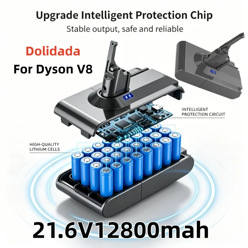21.6V 12800mAh L50 Rechargeable Li-ion Vacuum Battery Fit Dyson V8 Animal Absolute Fluffy Cordless Cleaner Replacement Battery