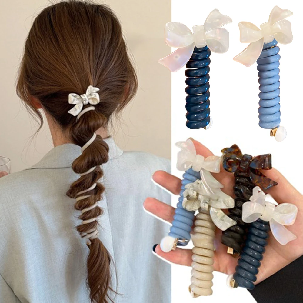 Bow Knot Telephone Line Hair Loop High Elastic Rubber Bubble Braid Headband Elastic Bands Hair Accessories Head Rope Ponytail