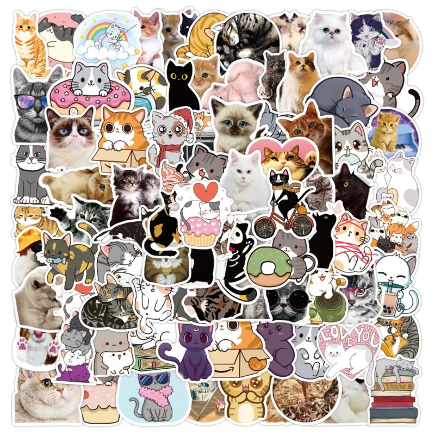 100 Pcs Cute Cat Sticker Pack, Vinyl Waterproof Mug Stickers For Laptop, Car, Bicycle, Bumper, Skateboard, Scrapbook, Water Bott