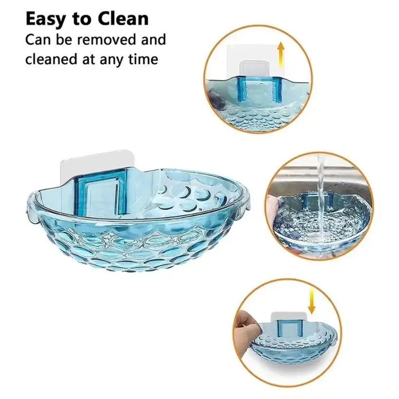1Pcs Wall Mounted Self Adhesive Transparent Acrylic Soap Holder Bathroom Accessory With Drain Feature Household Soap Dish Sponge