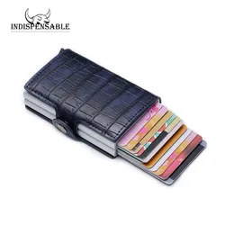 Men Double Aluminum Leather Pop Up Credit Card Holder RFID Metal Wallet Automatic Anti-theft Women Purse Business ID Cardholder