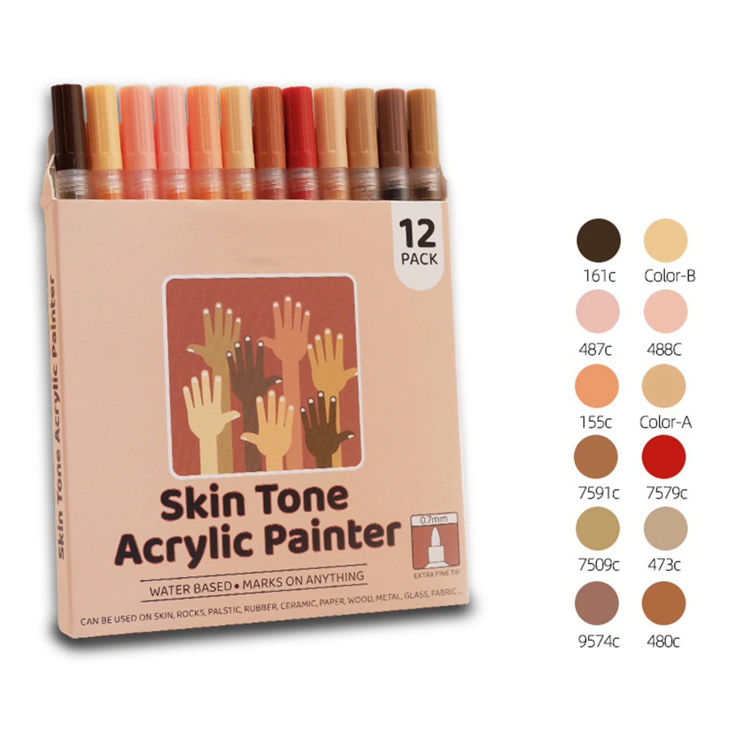 12Pcs/pack Skin Tone Acrylic Markers 0.7mm Fine Tip Waterproof  Pen Figure Painting Skin Color Planner Journal DIY Drawing