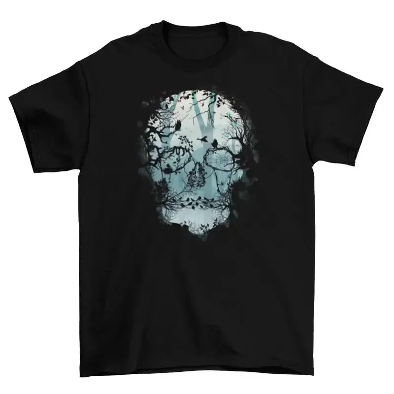 Dark Skull Forest T Shirt Horror Scary Enchanted Birds Halloween New