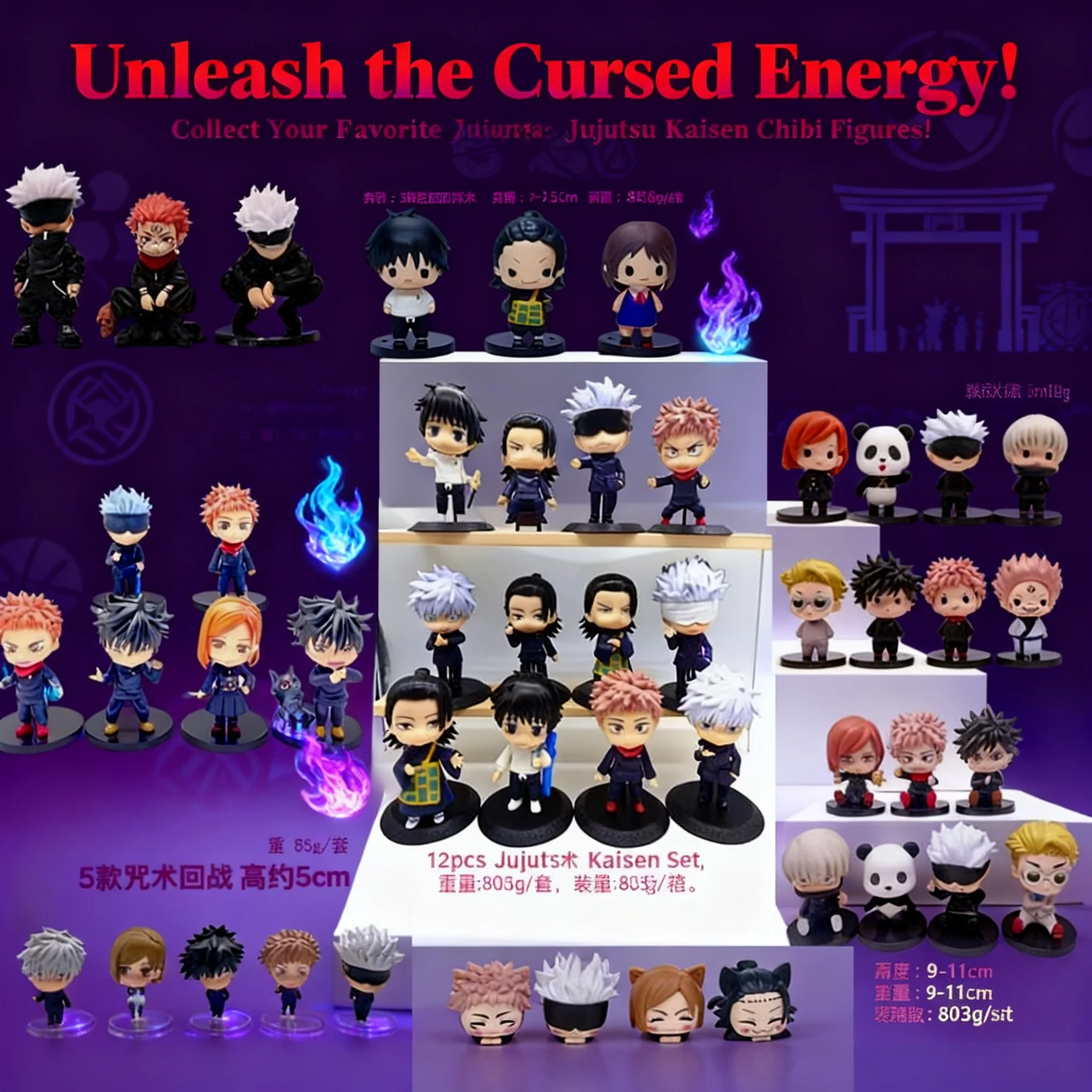 

Anime Jujutsu Kaisen Action Figures Collection Cute Q Version Satoru Gojo Yuji Itadori Sukuna Sitting Pose Standing Pose Model