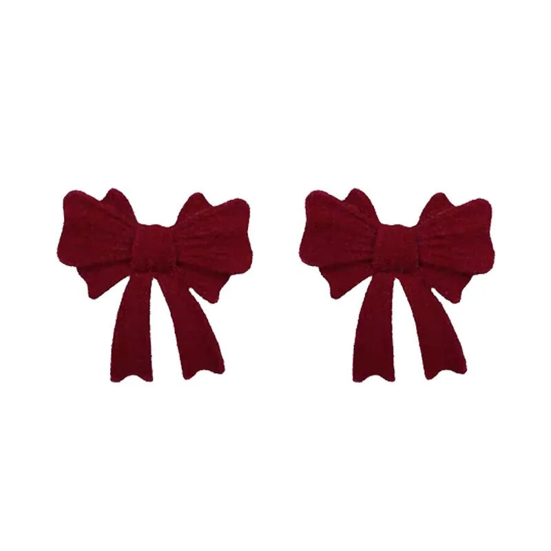 925 Silver Needle Korean Fashion Red Flocking Bow Earrings For Women Jewelry 2026 Trending New Women\'s Stud Earrings Accessories