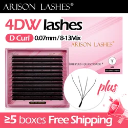 ARISON Plus 2 in 1 4D Lashes Magnetic Carton Premade Volume Fans Eyelashes Extension 4D W-shape Eye Lashes For Wholasale