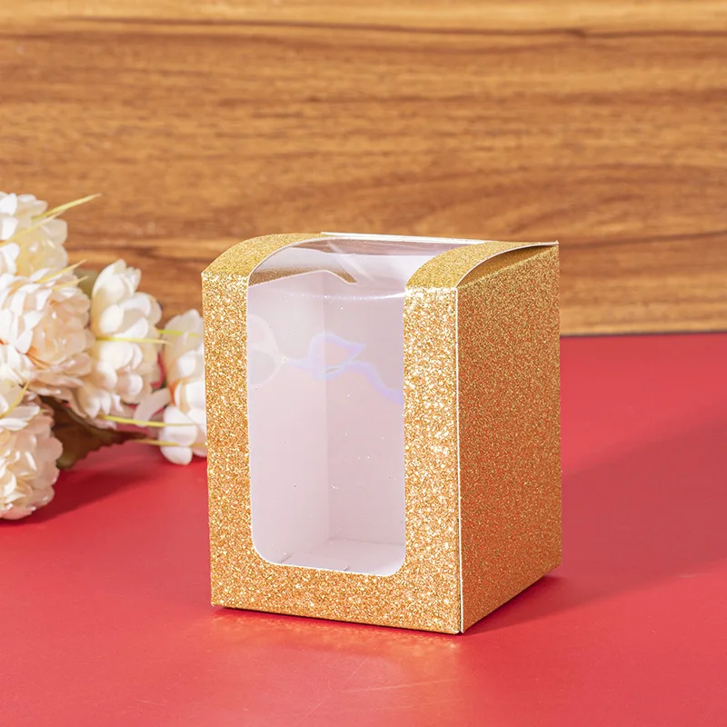 

50pcs Glitter Paper Candy Box With Clear Window Gift Packaging Boxes For Jewelry Party Favor Display Box