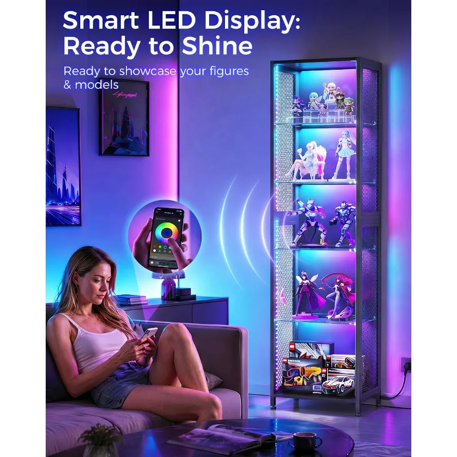 72" Tall Display Case with LED Lights, Display Cabinet for Small Space view 2