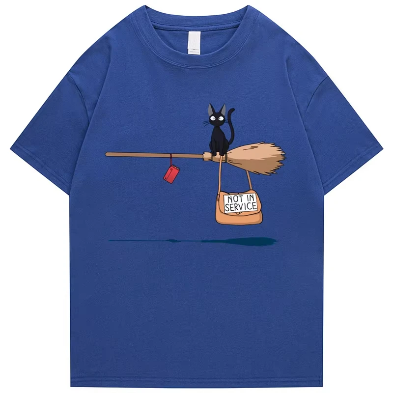 Cute Cats Are Not in Service Comic Print Men and Women Cartoon Soft T-shirts Fashion Round Neck T-shirts Retro Loose T-shirts