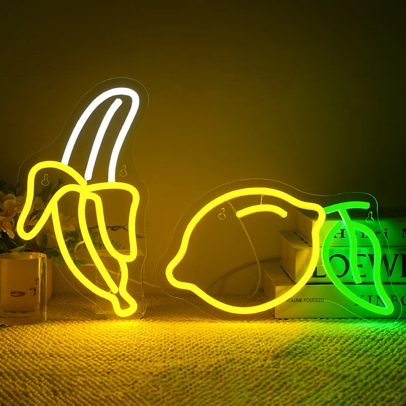

Banana And Lemon Neon Signs Room Bedroom Classroom Wall Decor5/12V USB Powered Acrylic Neon Sign Set Of 2 Fruit Lights For Kids
