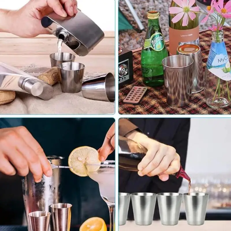 ●Travel Picnic Cup Set 30/70/170ml 4pcs/Set Stainless Steel Glass Set Outdoor Small Glasses Set