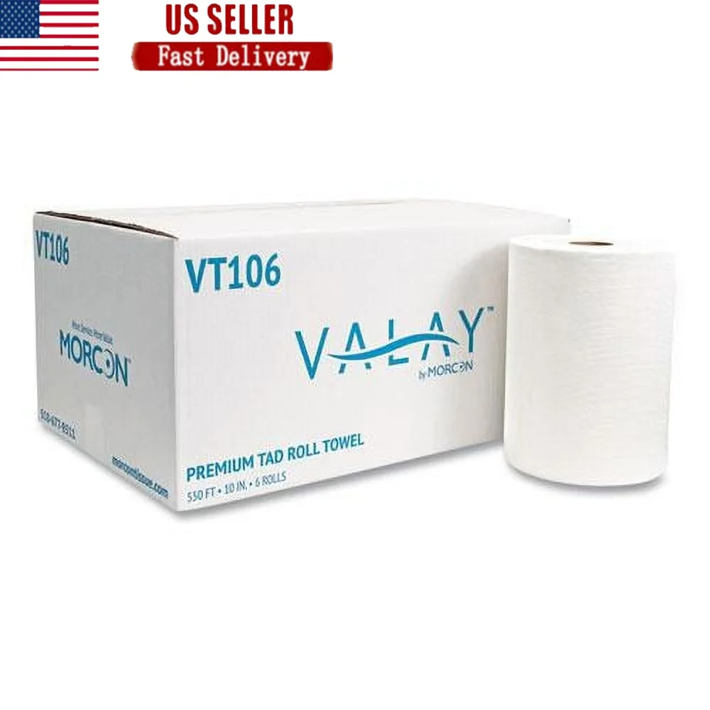 

10 Inch TAD Roll Towels 1-Ply 550 ft White 6 Rolls Non-Abrasive Paper Towels Commercial Industrial Healthcare Use