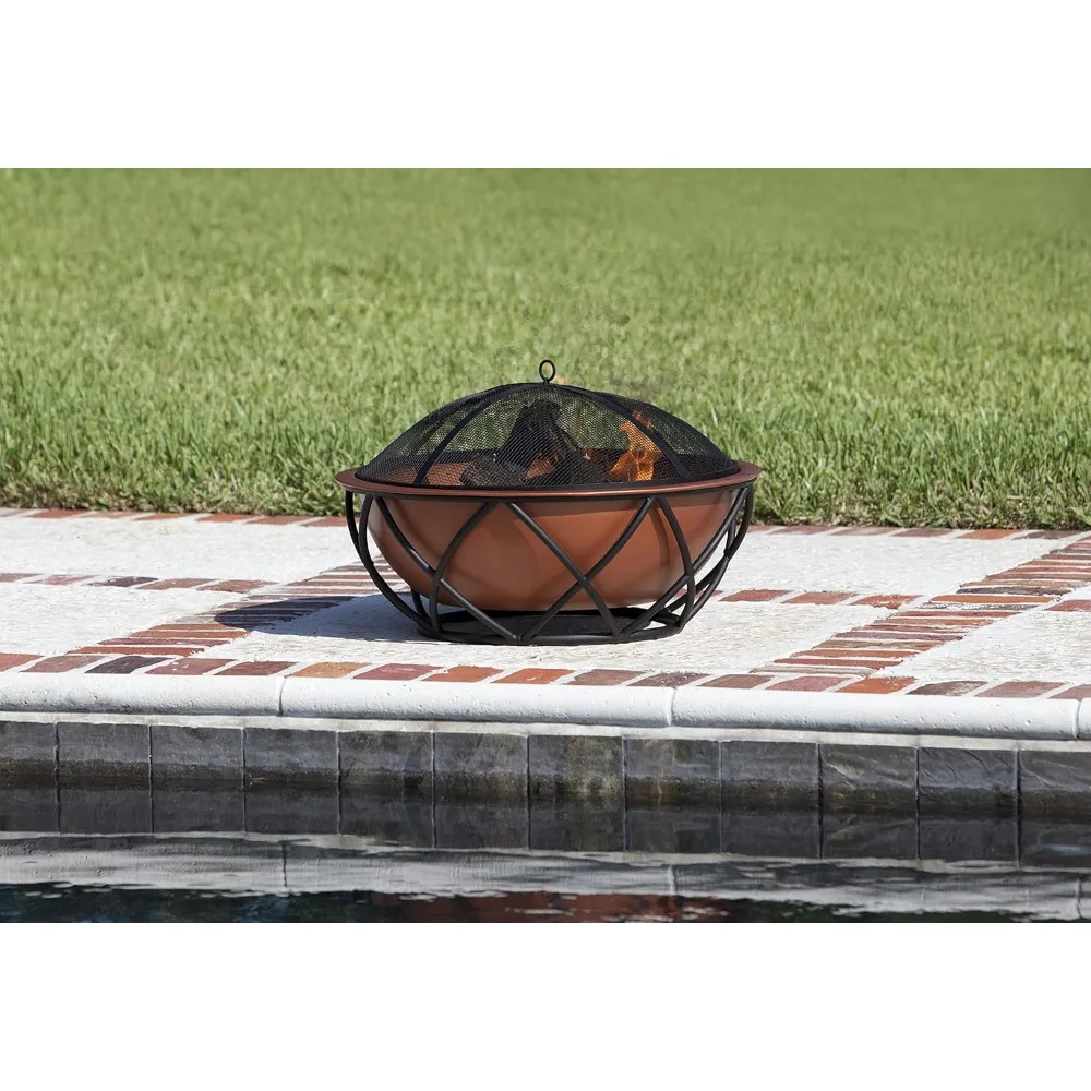 Fire Pit, Copper-Look Wood Burning Lightweight Portable Outdoor Firepit Backyard Fireplace Camping, Round 26