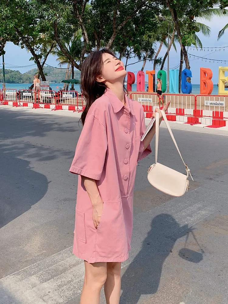 

Pink Casual Ne Jumpsuit Women's New 2025 Summer Sweet Small Loose Workwear Wide Leg orts One-Piece Suit