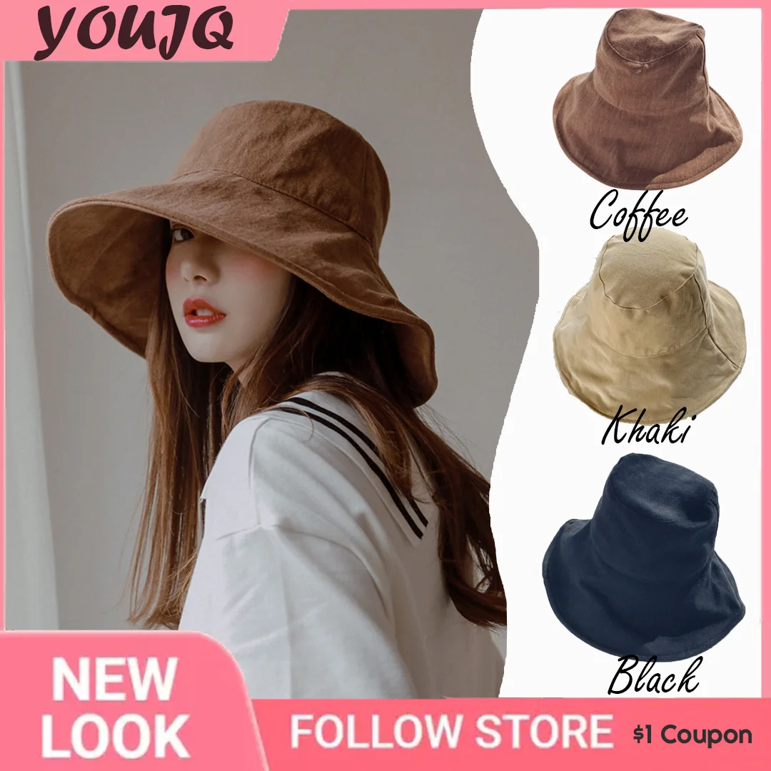 

Korea Wide Brim Bucket Hat Women Outdoor Summer Foldable Big Brim Sun Hats Large 100% Cotton Panama Bob Panama Gorras