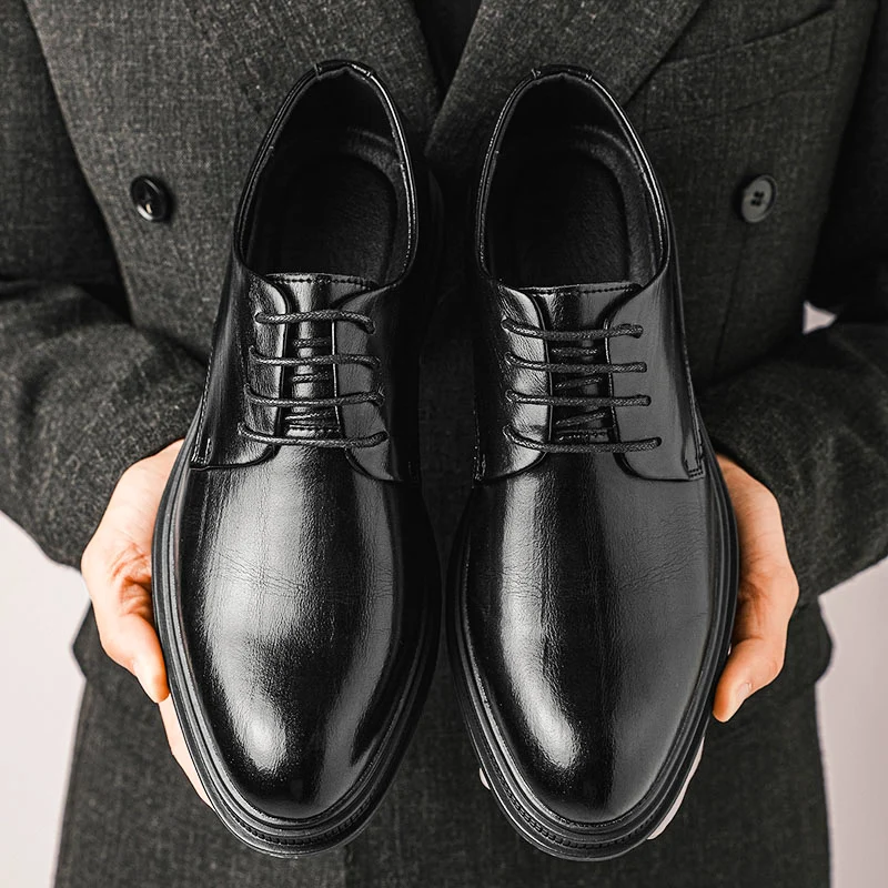 

Классические мужские деловые туфли из хлопка с острым носком, на толстой подошве, нескользящие, для работы и свадеб