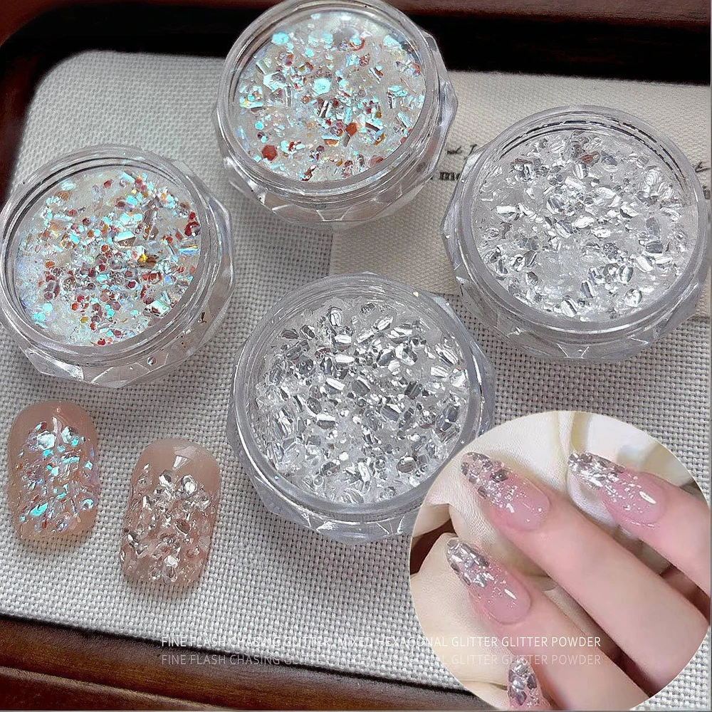 

2Pots Mixed Sizes Blinking Acrylic Nail Art Hexagon Sequin Decal Accessories For Nails Decoration Manicure Supplies Material