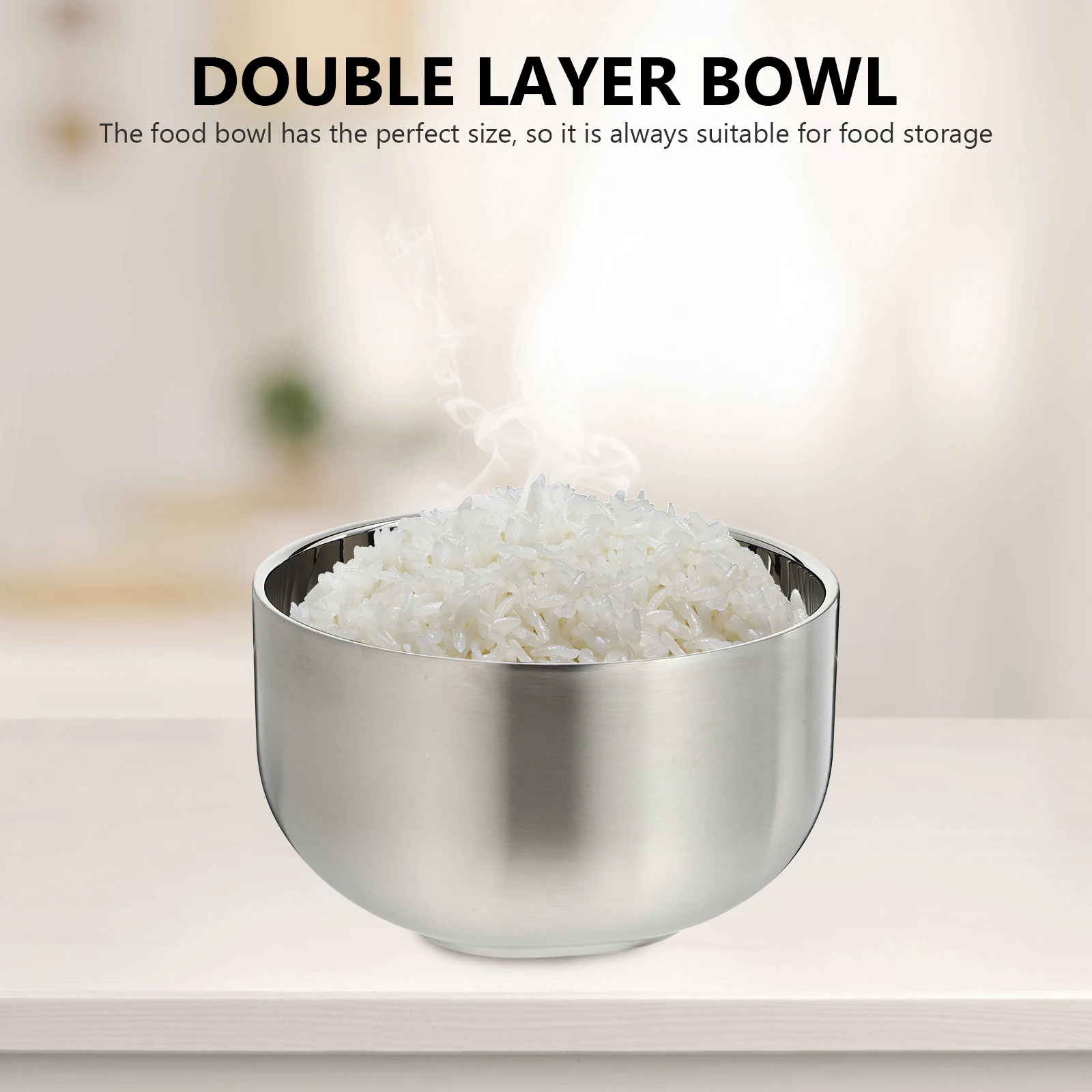 

Stainless Steel Bowl Noodle Container Soup Bowl Double Layer Heat Preservation Food Grade Kitchen Barware