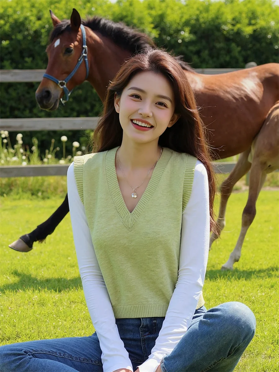 Damskie swetry bez rękawów, dzianinowe, luźne, uniwersalne, wzór w pepitkę, zapinane na guziki, codzienne, modne, proste, damskie.