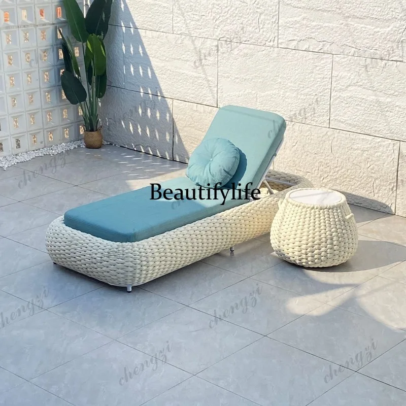Outdoor Lounging Rope Hot Spring Hotel Pool Lounger Sun Bed Club Villa Resort Lounger