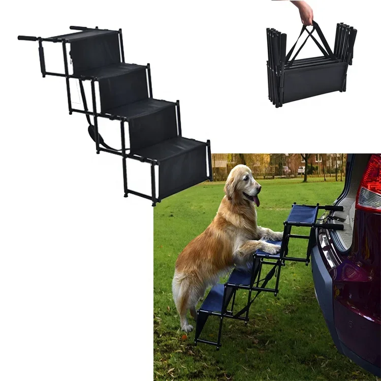 

Portable Foldable 4 StepsLight Weight Steel Frame Folding Non-Slip Four Floors Pet Dog Car Stair For Dog