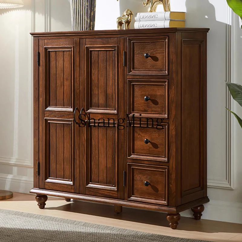 

SM new solid wood bedroom storage cabinet master bedroom multi-functional storage wardrobe with door