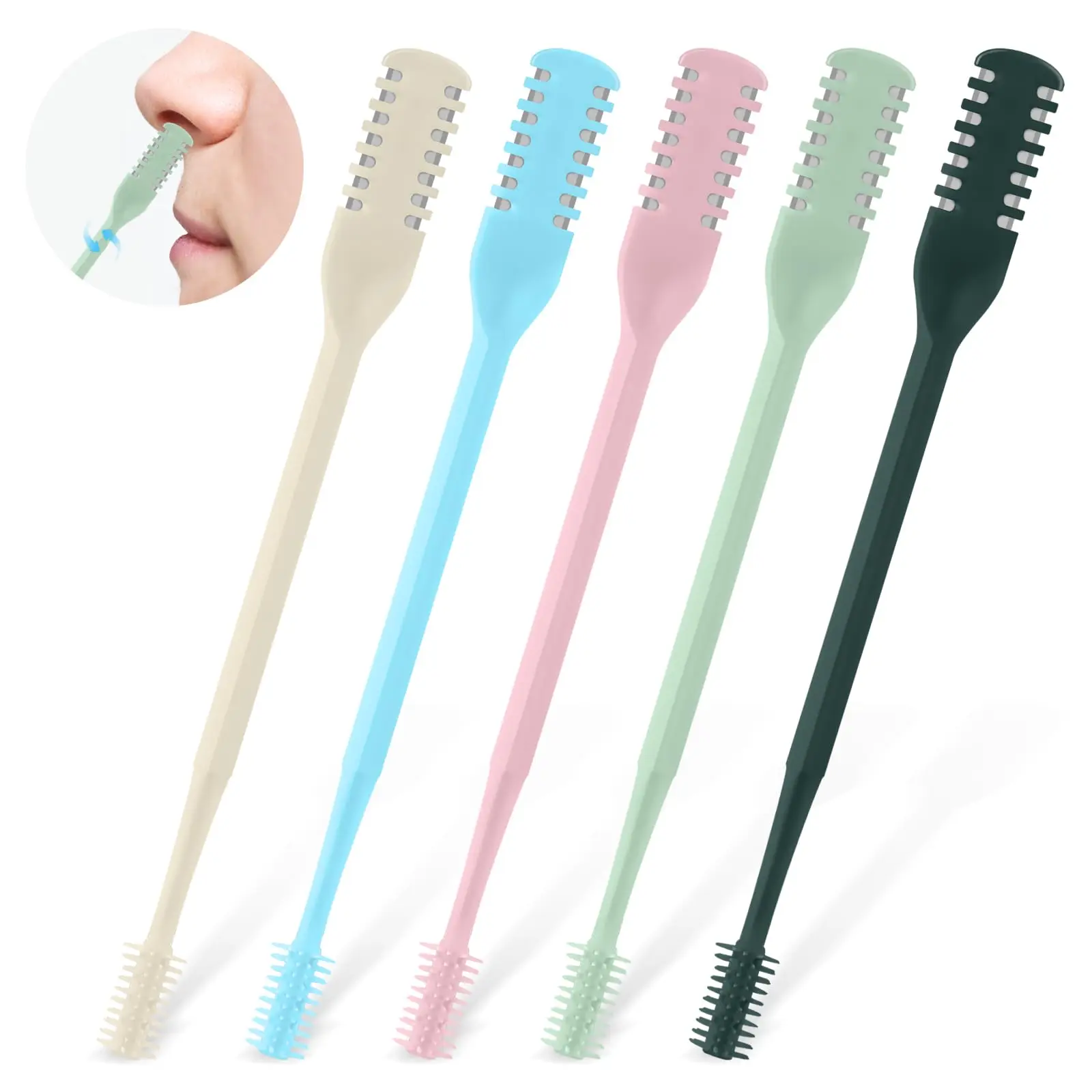 

5Pcs 2-in-1 Nasal Hair Cutter, Double Sided Nose Hair Cutter, Portable 360° Rotating Manual Nose Hair Trimmer for Men and Women