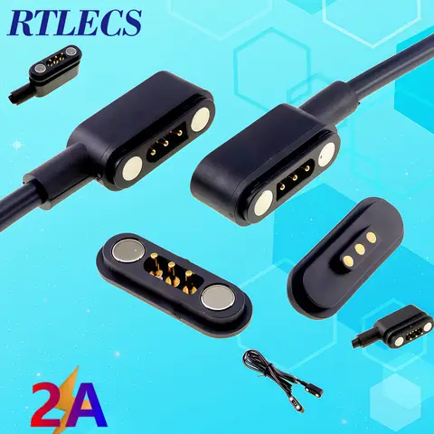 RTLECS 2.54mm Pitch 2A Magnetic Pogo Pin 3 Pin Male-to-Male Extension Industrial Comm Cable Connector DC Charger 1M