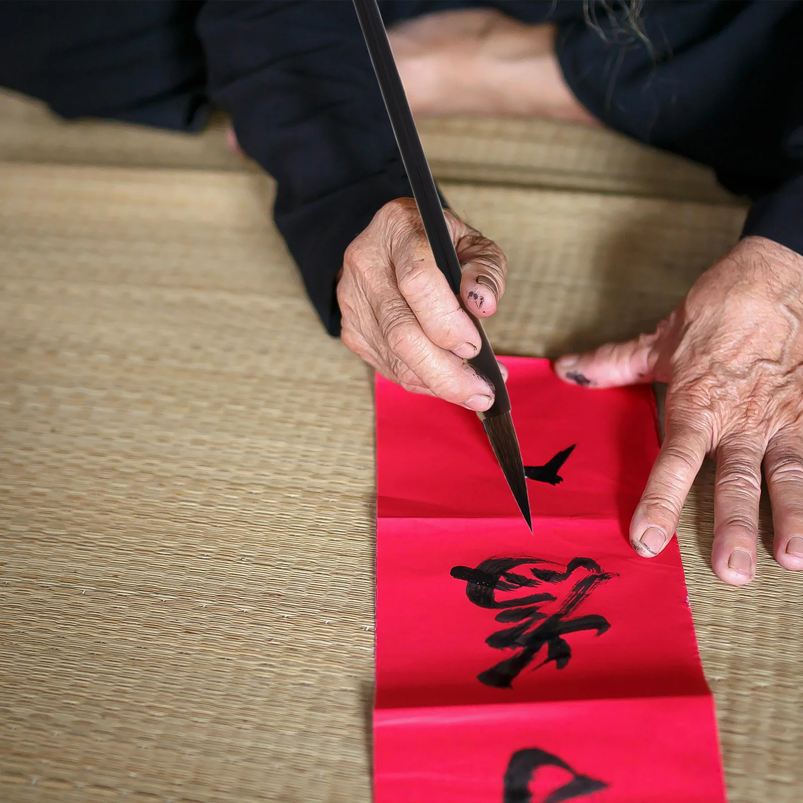 Gray Tail Chinese Painting Brush Medium Size Agate Wood Handle Ox Ear Raccoon Hair For Calligraphy Writing Art Beginners