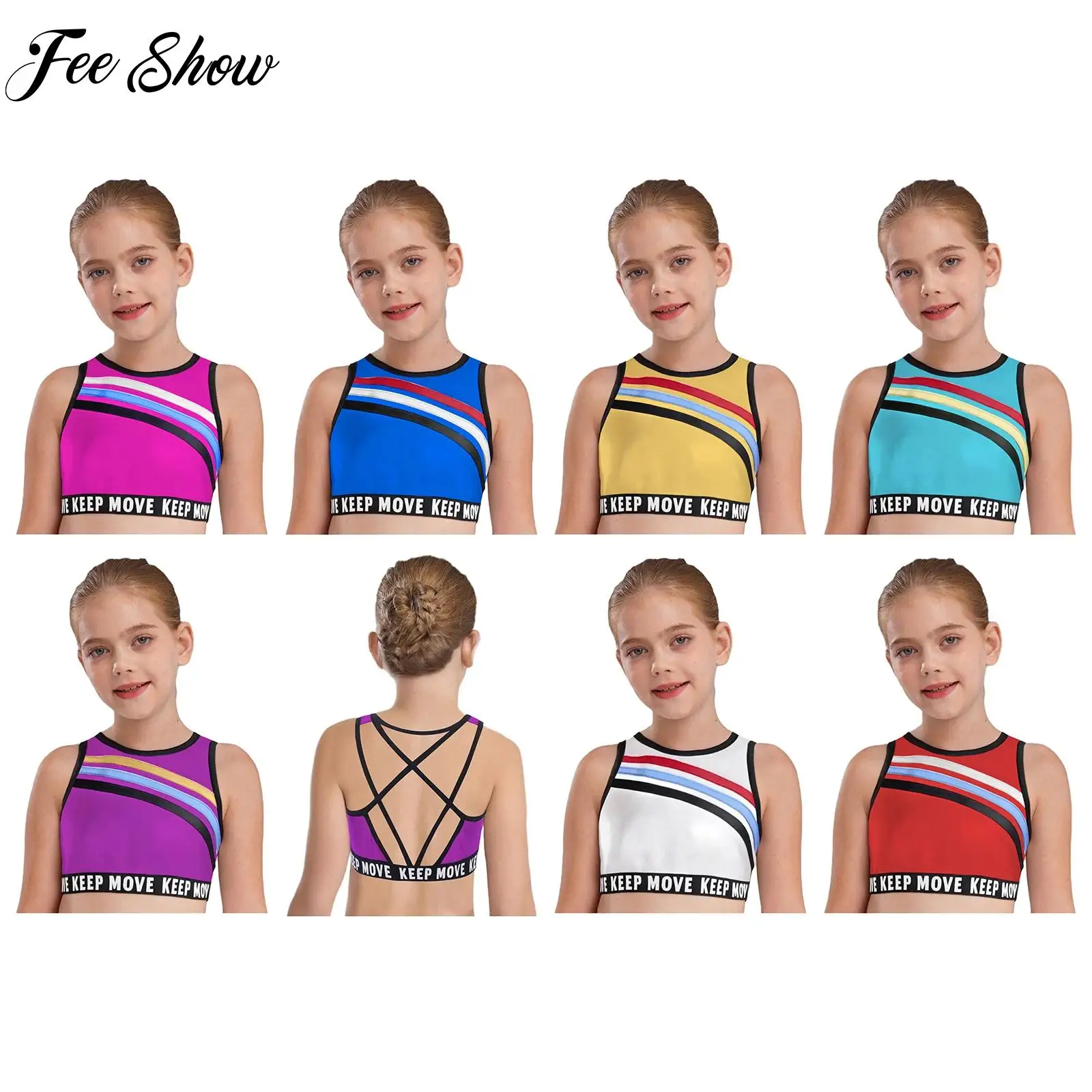 

Необычный топ для танцевальной вечеринки для девочек, топ с ремешками на спине, модный подол с принтом, контрастные цветные полоски, спортивный укороченный топ с металлическим принтом, жилет