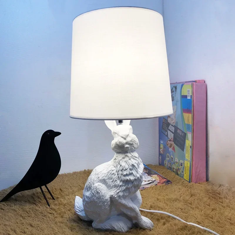 PLLY Nordic Table Lamp Modern Creative Resin Desk Light LED Rabbit Shape Decorative for Home Children Bedroom Living Room
