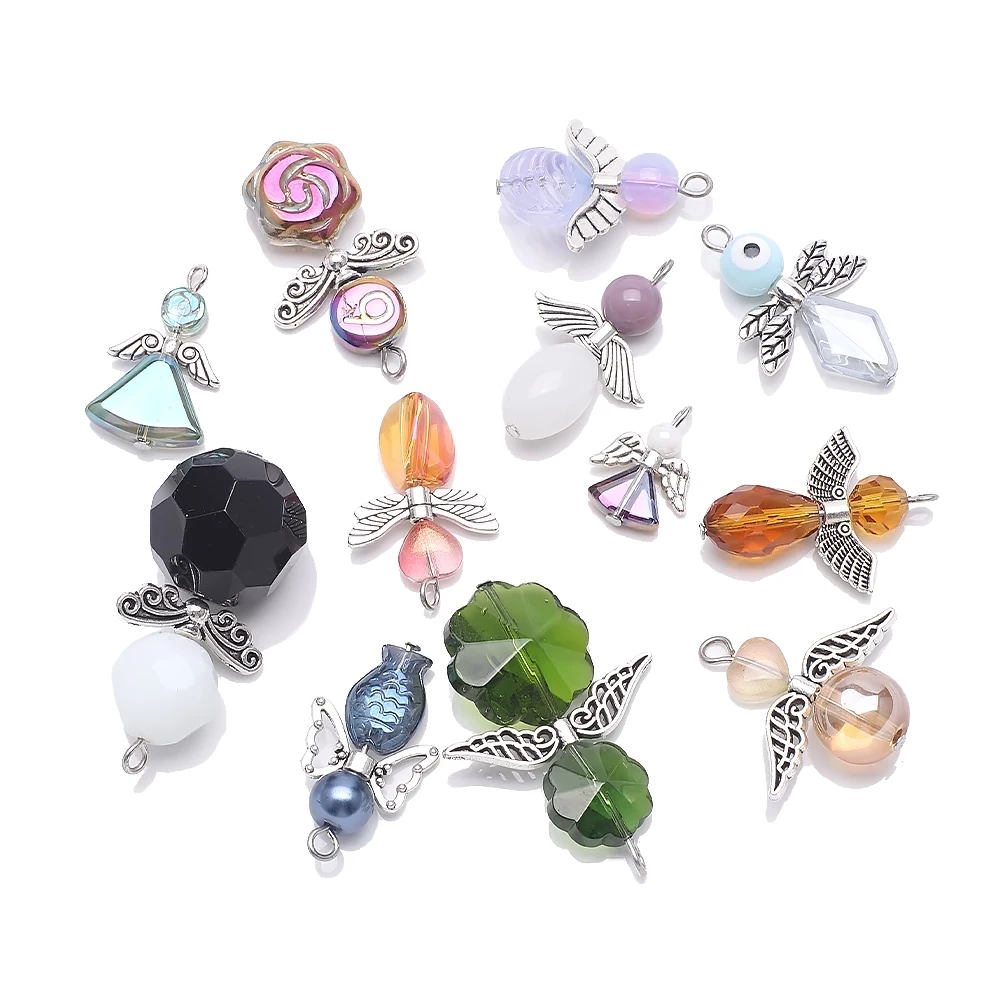 10Pcs Angel Charms Retro Bulk Angels Charm Wing Colorful Glass Beads Easter Charms for Jewelry Making Charm Necklace Earrings