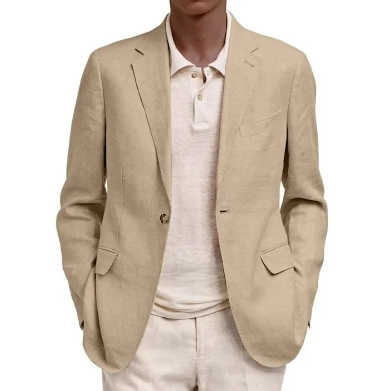 KIDWHXR Blazer Men Four SeasonsTurn Down Collar Single-breasted Male Suit Coat Slim Thin Business Casual Versatile Man Outerwear