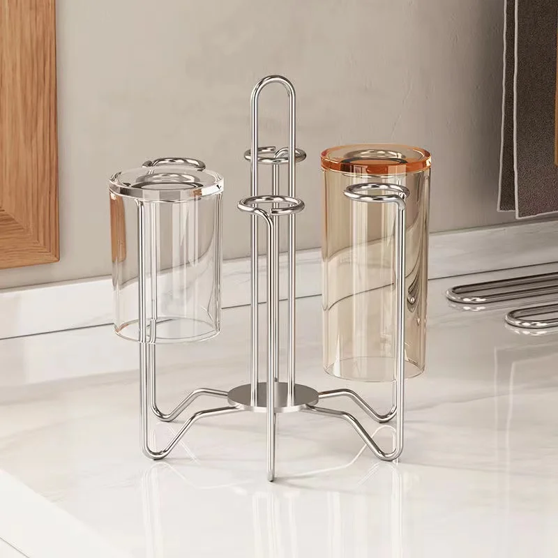 304 stainless steel Glass Cup Storage Rack with Drain Tray Kitchen Organizer Shelf Dish Towel Rack Kitchens Accessories