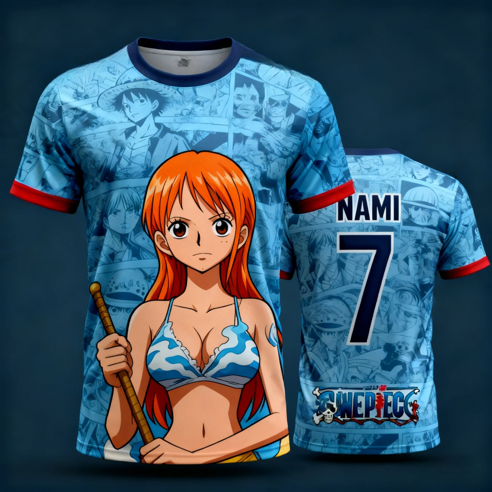 

Летняя коллекция 2026: Футболка One Piece Нами «Комикс-стиль №7» с футбольной тематикой, 3D-печать, дышащая, быстросохнущая, для взрослых и детей