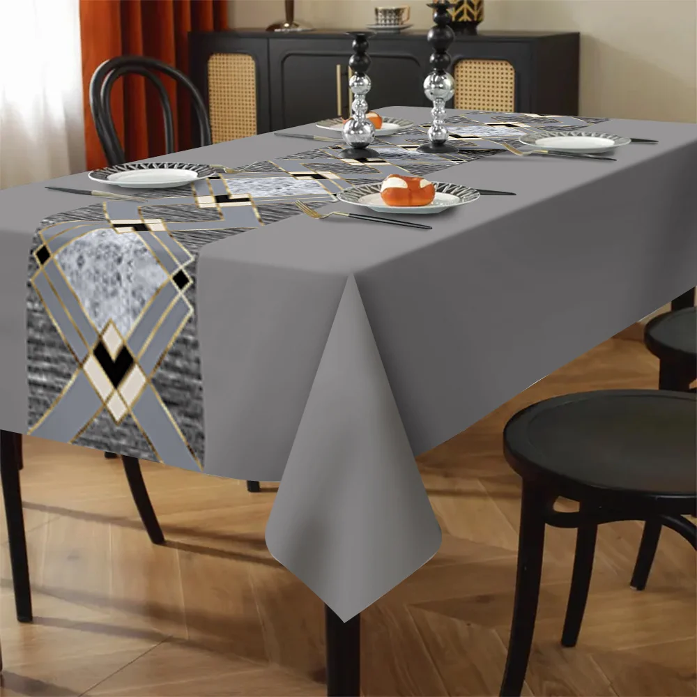 VIKAMA Grey and Gold Modern Minimalist Tablecloth Oil-Resistant and Easy to Clean Kitchen Dining Table Restaurant Home Decor