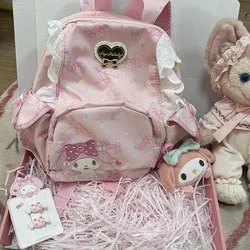 New My Melody Sanrio Sweet and Cute Girl Heart Backpack Y2k Cartoon Schoolbags Fragmented Flower Zipper Backpack for Women